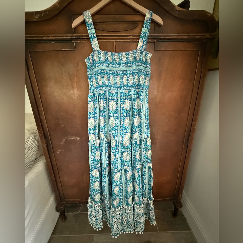 Zara Turquoise Blue Printed Smocked Maxi Dress
